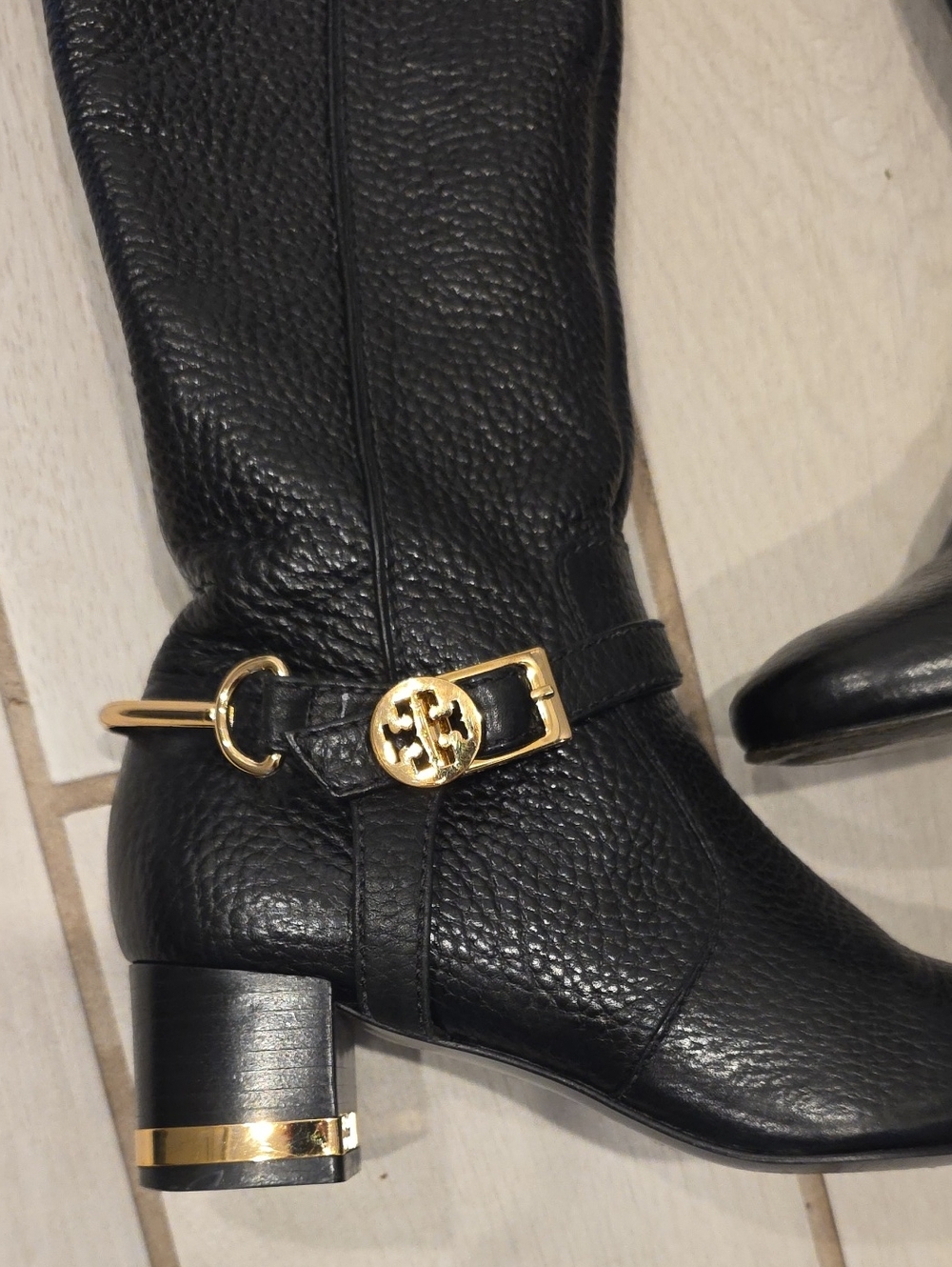 Tory Burch black tumbled leather block-heel riding boots - Picture 2 of 6